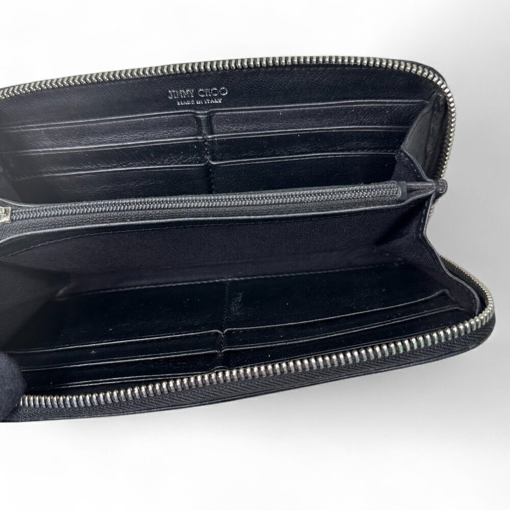 Jimmy Choo Long Black Leather Zippered Wallet, Silver Star Studs w/ Box - USED - Picture 4 of 15